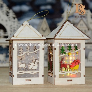 Carved <strong>House</strong> Shape Wooden LED <strong>Light</strong> Box <strong>Tea</strong> <strong>Light</strong> <strong>Holder</strong> for Hotel Home Hanger Christmas Decoration - Product Image 2
