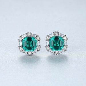 CZCITY Elegant Sterling Silver Green Gemstone <strong>Earrings</strong> Square <strong>Emerald</strong> <strong>Stud</strong> <strong>Earrings</strong> for Women Engagement Jewelry - Product Image 4
