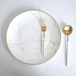10.5 pouce de mariage en céramique <span class=keywords><strong>marbre</strong></span> <span class=keywords><strong>service</strong></span> plaque avec or jante - Product Image 2