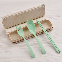Cuillère, fourchette et baguettes en plastique de paille de blé, réutilisables, biodégradables, pour le camping