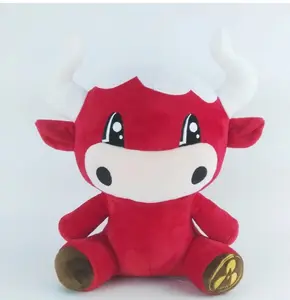 Custom red color bull cow plush toy stuffed animal