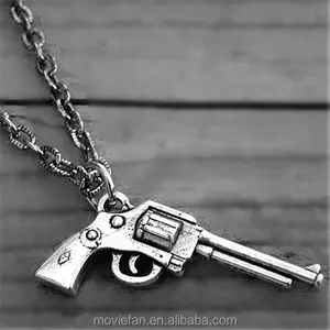 Silver Gun Necklace Western Pistol Revolver Handgun Punk Rock Roll Rocker Heavy Metal Cowgirl