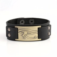 Egyptische Stijl Antiek Messing Plated Ankh Oog Van Horus Lederen Armband