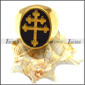 Stainless Steel Gold <strong>Gothic</strong> Style Embossed Oval Signet Men's Religion Double Cross French Lorraine Cross Eco-friendly <strong>Ring</strong> - Product Image 4