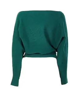 Turquoise Boat Neck Drop Shoulder Women Knit Woolen Pullover Sweater