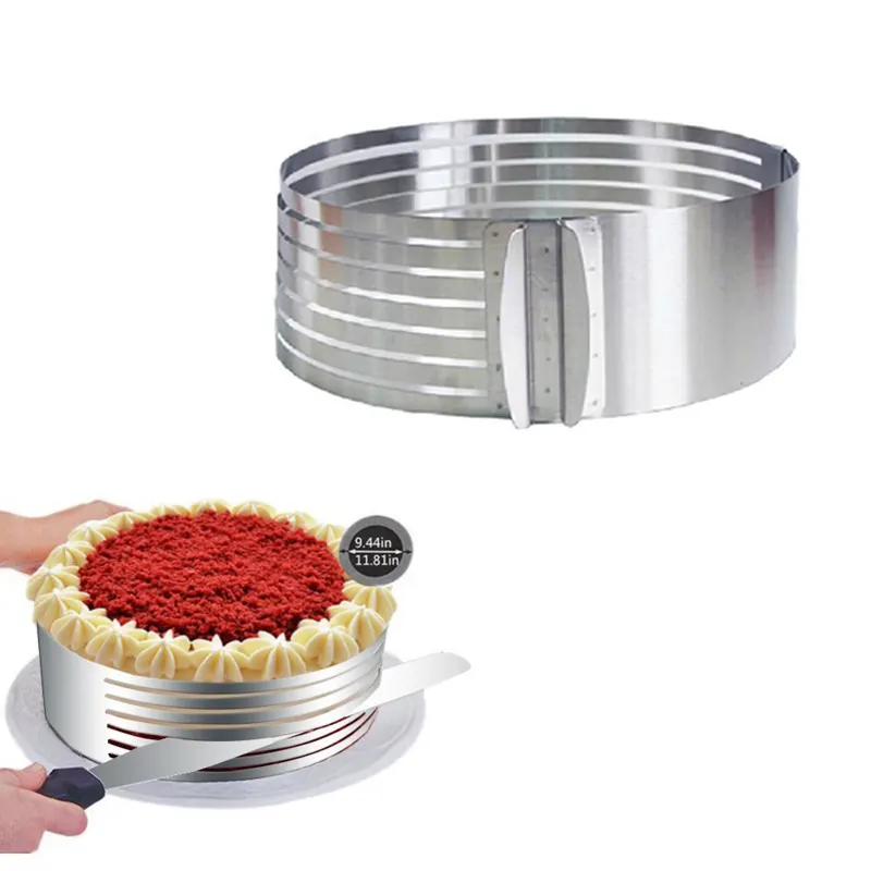 DIY調節可能な格納式円形リングケーキレイヤードスライサーベーキングツールキットセットムース型スライス15-20cm