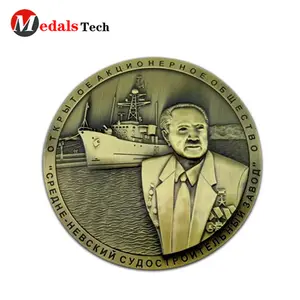 Personalizado de aleación de Zinc bronce antiguo 3d cabeza retrato moneda desafío para la venta