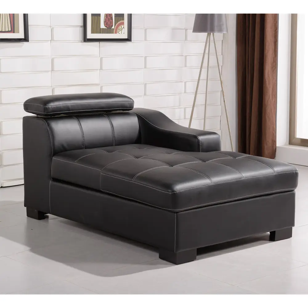 Canapé-lit moderne de petite maison, cuir véritable noir, siège simple