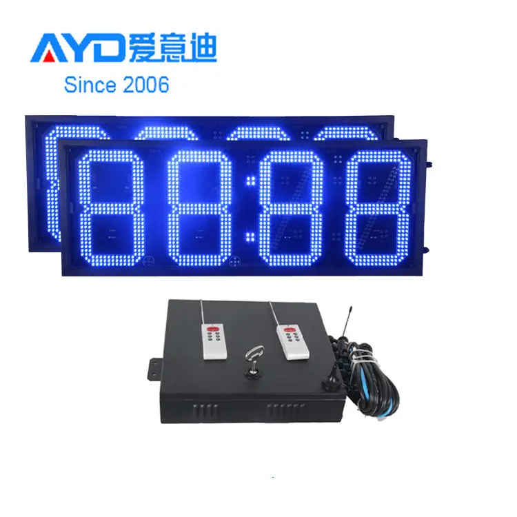 12 인치 블루 컬러 시간 온도 프로그램 7 세그먼트 LED 디스플레이 스크린 주유소 용 전자 LED 숫자 보드