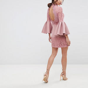 Avrupa Moda Sonbahar Nakış Dantel Yivli Kollu Patenci Mini Elbise Bayanlar Zarif Parti Wrap Elbise - Product Image 2