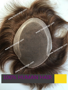 HT275 mens toupee swiss lace <strong>withU</strong> patr transparent thin skin around base size 6"x8" 7"x9" NW human hair #3 brown color HONOR - Product Image 2
