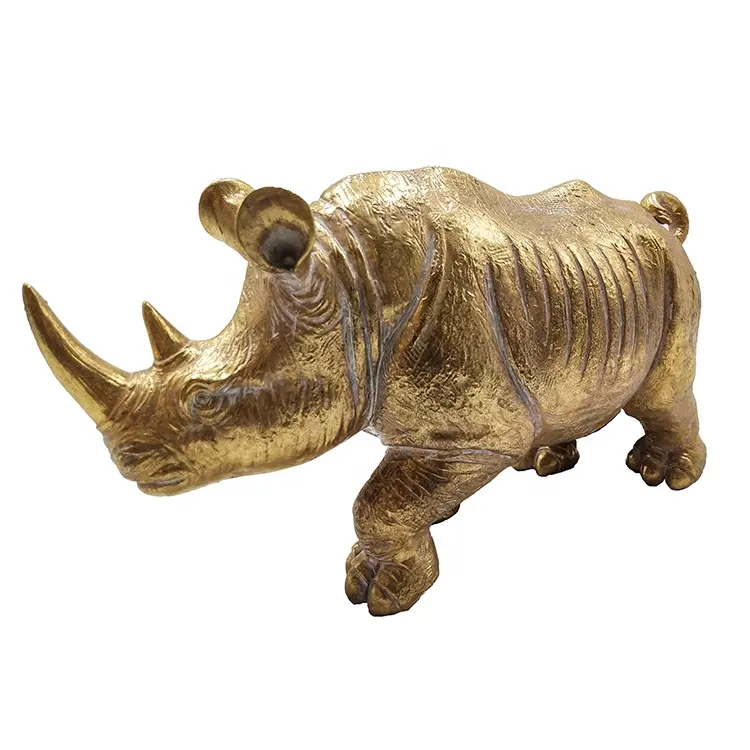 Custom design hand made tier ornamente harz schreibtisch top home decor tabelle gold rhino figuren