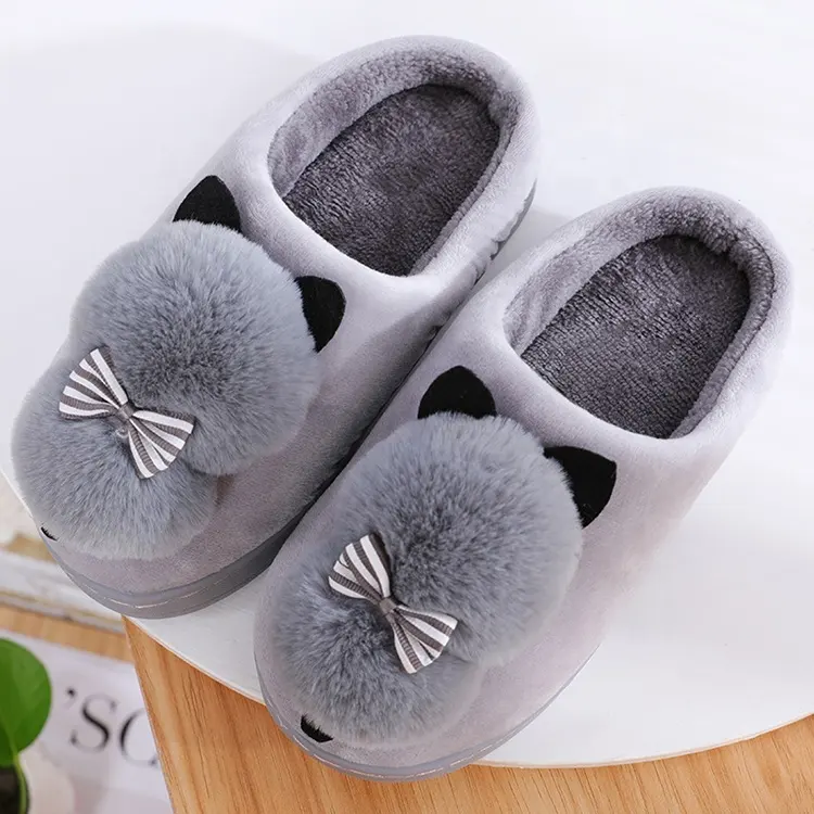 Chat femmes enfants pantoufles maison chaussures d'intérieur doux en peluche chambre lavable pantoufles en gros personnalisé mignon antidérapant semelle plate dames