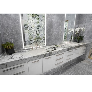 Shihui bancada marmorizado, bancada verde esmeralda gelo frio de alta qualidade branco beleza lux mármore vanity top