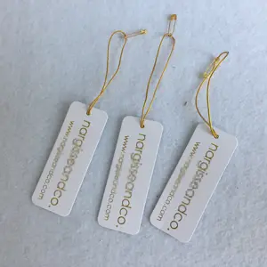 custom gold foil small size luxury jewelry hang tag with gold string