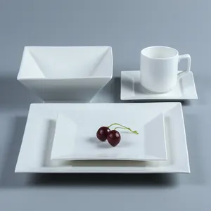 Hot selling hotel restaurant wedding party white square shape 4 pieces ceramic fine porcelain table ware dinner set dinnerwares