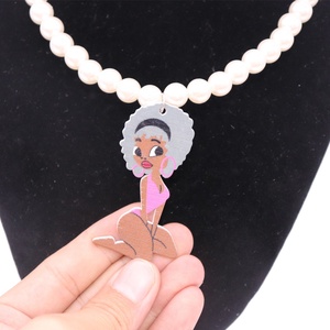 Collares de Perlas de Madera Natural con Diseño Personalizado de Figura de Chica Negra, Joyería Africana para Regalo de Fiesta - Product Image 6