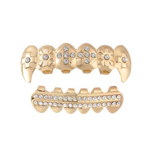 Grillz — ensemble complet de dents dorés, une paire de fausses dents pour hip hop, inférieure et supérieure, offre spéciale, - Product Image 1