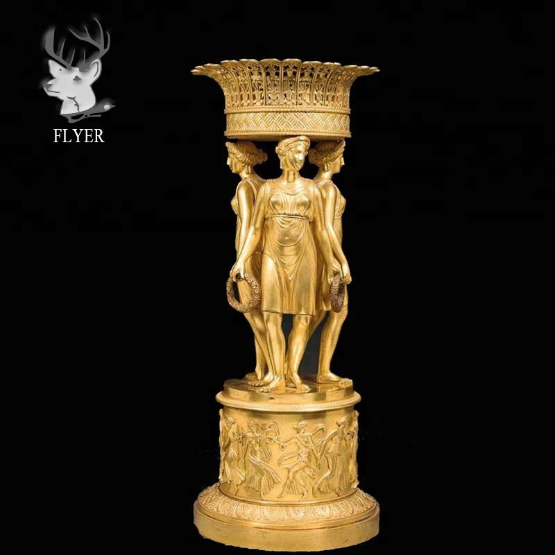 Большая античная латунная Цветочная ваза с скульптурой человеческого тела