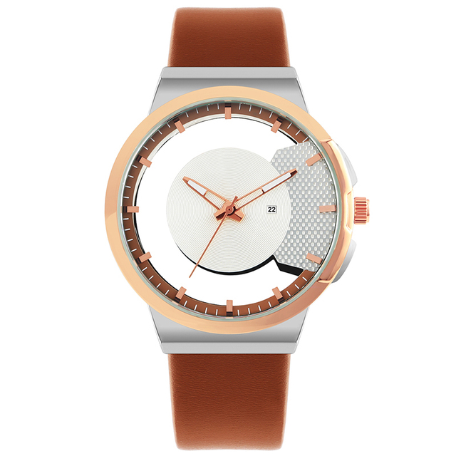 Branded Big Wrist Two-tone Color Minimalist Big Size Unisex Skeleton Transparent Watch Relojes