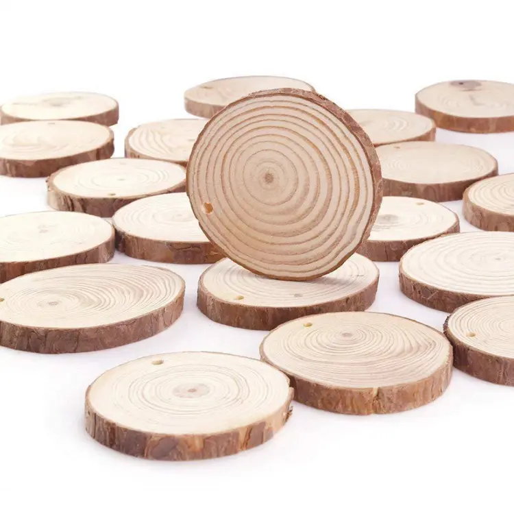 Tranches de bois de pin naturel, objet décoratif rond et artisanal pour bricolage, ornement suspendu, 10 pièces
