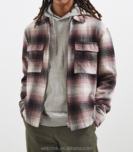 China Clothing Factory Mens Zipper Fly <strong>Flannel</strong> Shirt Bomber Checked Two Chest Pockets Plaid Shirt <strong>Jackets</strong> - Product Image 1