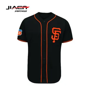 बेसबॉल जर्सी 100% पॉलिएस्टर टी शर्ट सस्ते नारंगी लाइनों के साथ sublimated काले बेसबॉल जर्सी, पूर्ण बटन बेसबॉल जर्सी
