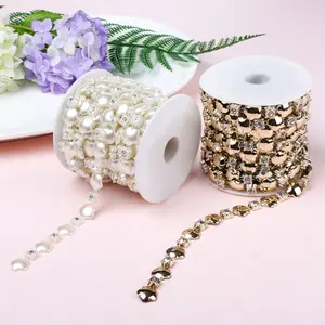 China supplier elegant pearl decorate chain garments accessories and rhinestone crystal cup chain