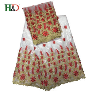 H & D caliente 5 del riche del Bazin 5yard 2 patio Guangzhou tela africana del bordado del cordón del algodón con buena calidad - Product Image 4