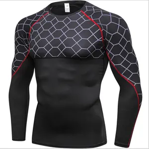 Großhandel Herren Fitness studio Workout Laufen Muskel hemden eng anliegende Kompression Langarm Bodybuilding T-Shirts