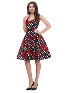 Женская обувь с узором в горошек платье с большим размахом, Vestidos ретро халат повседневные Выходные туфли на выпускной рокабилли праздничное платье 50-х 60-х кинозвезды в винтажном стиле; Платья - Product Image 2