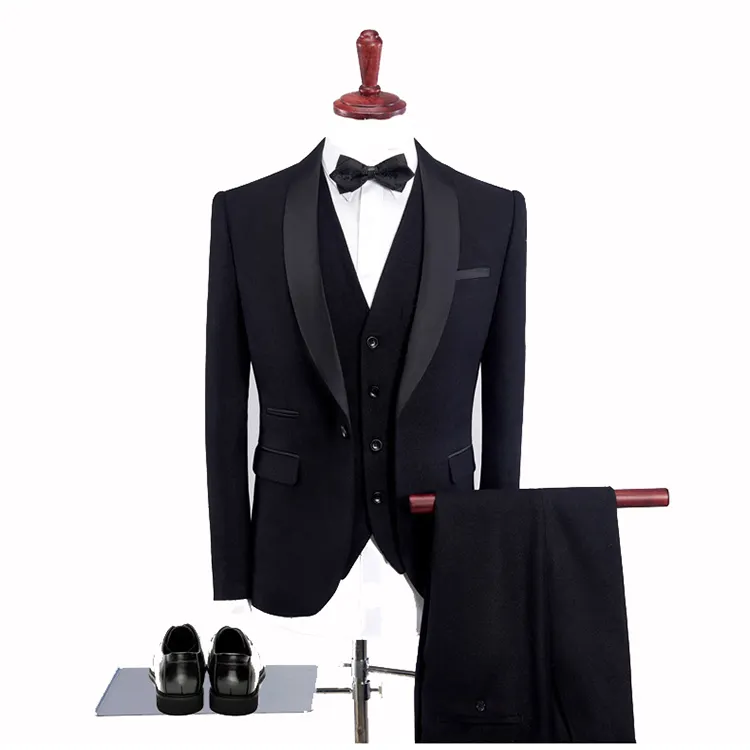 Elegant One Button 3 Pieces Wedding Suits Groom Tuxedos Men Suit