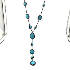 Hot Selling Bohemian Style Lange <span class=keywords><strong>Turquoise</strong></span> Stenen Ketting Kraal Pave Crystal Diamant Met Kwast Voor Jubileum - Product Image 2
