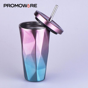 Kim Cương Sáng Bóng Thép Không Gỉ Du Lịch Cốc Cà Phê Với Rơm Nắp Thép Không Gỉ Đặc Biệt Cốc Cà Phê Độc Đáo 16 Oz Tùy Chỉnh Hình Dạng Sliver - Product Image 4