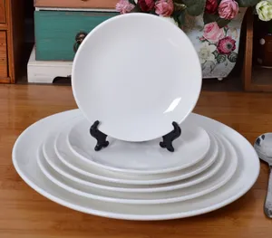 Haonai wholesale white and round dinner plate ceramic flat plate porcelain serving plate sets dinnerware tableware