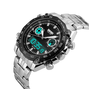 <span class=keywords><strong>Montre</strong></span>-bracelet numérique à quartz en acier inoxydable Skmei 1204 de marque originale, montres étanches pour hommes - Product Image 5
