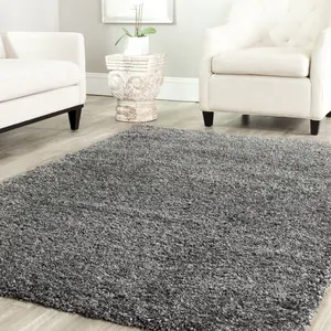 Custom Cozy Solid Dark Grey Polyester Shag Rug For Living Room