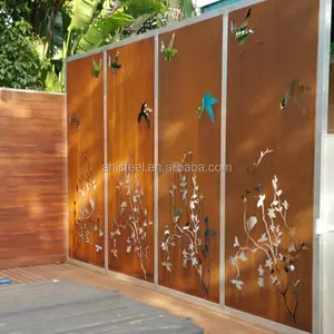 Corten-Paneles de valla decorativa para jardín, obra de arte de acero sólido, con postes