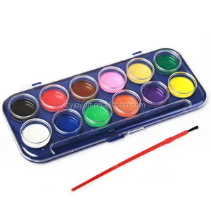 12 Color Watercolor Artist Paint Set with Plastic Palette Lid Case and Paintbrush