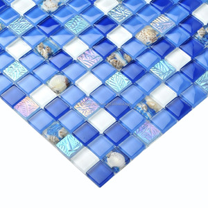 Tuiles de coquillages en verre <span class=keywords><strong>bleu</strong></span> et blanc de plage, mosaïque en résine, nacre polie pour salle de bain et <span class=keywords><strong>douche</strong></span> - Product Image 3