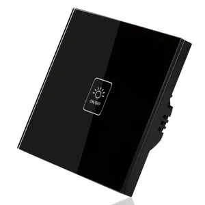 High Quality EU standard Black Glass Panel 1Gang 1Way wall touch ON OFF light switch touch switch 220V