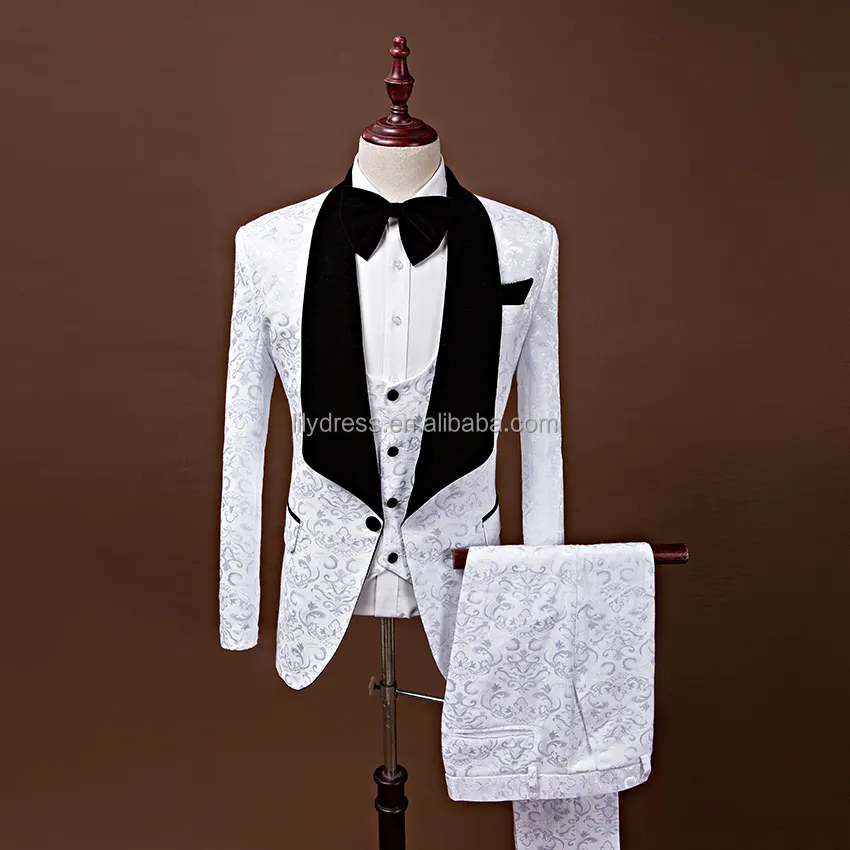 HD063 Latest Coat Pant Designs Shawl Lapel Groom Tuxedos Men Suits Wedding Best Man Blazer (Jacket+Pants+Vest)