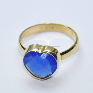 Forma de corazón facetado Calcedonia azul Piedra preciosa Anillo de Plata de Ley 925 Joyería hecha a mano Casa De Plata la mejor joyería - Product Image 1