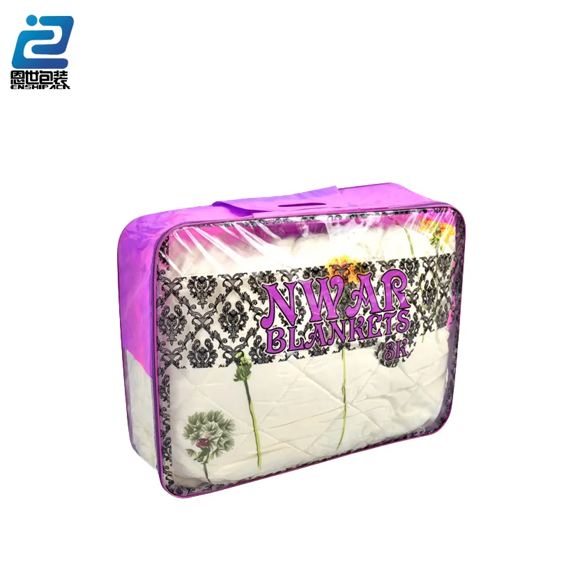 Saco de cama elegante clássica, saco de pvc transparente para lençóis com zíper, duvet transportador, alça, colcha, sacos de embalagem de plástico