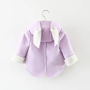 Hao Baby Children Wear Pure Color Rabbit Ears 2022 Autumn Kid Winters Bowknot Add Wool Coat