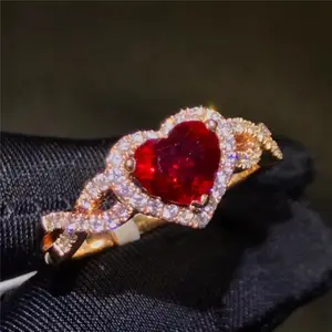 New Style China Factory Price Red Big Heart Valentines Gift Diamond Drill Bit Stone Ring