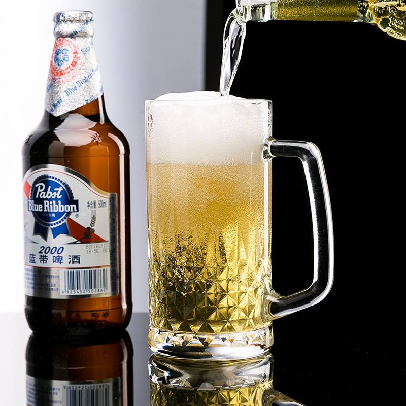 Design custom logo beer glass mug with handlePopular