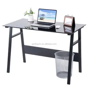 Table de travail compacte en verre noir, bureau à domicile, espace d'étude pour ordinateur portable