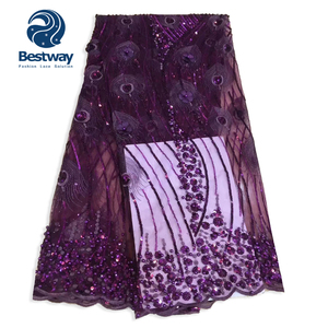 Bestway 2019チュールファブリックレース最新レースフレンチネットレースビーズ付きパーティードレスFL2668