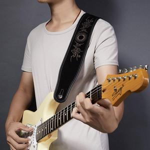 <span class=keywords><strong>Sangle</strong></span> de basse <span class=keywords><strong>vintage</strong></span> en cuir personnalisée avec un design de broderie élégant Noir Durable pour instruments à cordes - Product Image 5